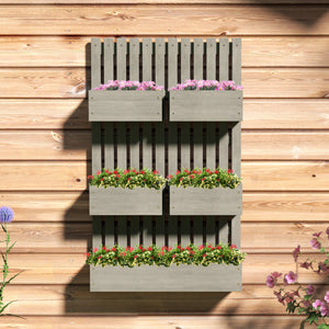 Outsunny 5 Box Raised Garden Bed with Trellis for Vine Flowers & Climbing Plants, 39" Tall Wall-Mounted Wood Planter Box Set with Adjustable Height, Drainage Hole, Gray