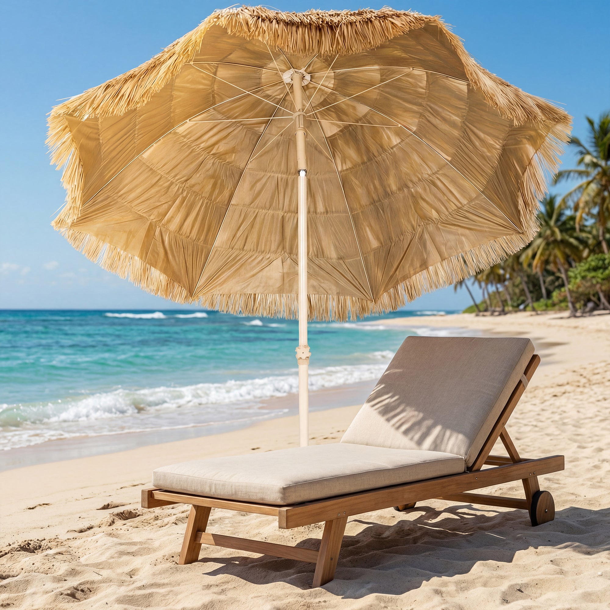 Outsunny 6FT Tiki Umbrella, Outdoor Hawaiian Style Patio Umbrella with 8 Ribs, Carry Bag, Outdoor Tiki Bar, Tropical Palapa