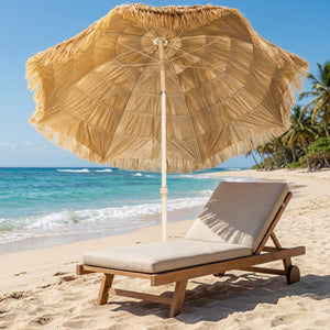 6FT Tiki Umbrella, Outdoor Hawaiian Style Patio Umbrella with 8 Ribs, Carry Bag, Outdoor Tiki Bar, Tropical Palapa for Pool, Beach, Khaki