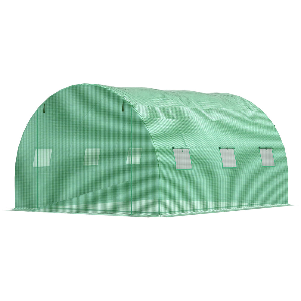 13' x 10' x 6.6'  Walk-in Polytunnel Greenhouse, Outdoor Garden Tunnel Greenhouse Tent with Zipped Roll-Up Door and 6 Mesh Windows, Green