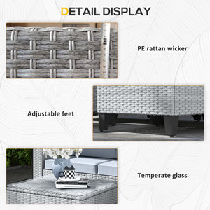 5 Pieces PE Rattan Garden Furniture Set, 4 Seater Garden Corner Sofa Set with Glass Coffee Table, Wicker Outdoor Furniture Set with Cushions for Patio Deck, Grey