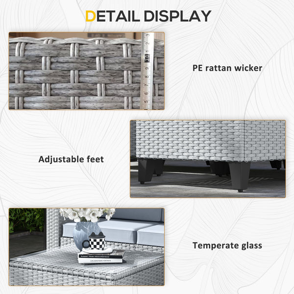 5 Pieces PE Rattan Garden Furniture Set, 4 Seater Garden Corner Sofa Set with Glass Coffee Table, Wicker Outdoor Furniture Set with Cushions for Patio Deck, Grey