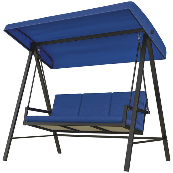 Outsunny 3-Seat Outdoor Porch Swing with Stand, Heavy Duty Patio Swing Chair with Adjustable Canopy, Removable Cushions, Breathable Mesh Seat for Garden, Backyard, and Poolside, Blue