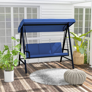 Outsunny 3-Seat Outdoor Porch Swing with Stand, Heavy Duty Patio Swing Chair with Adjustable Canopy, Removable Cushions, Breathable Mesh Seat for Garden, Backyard, and Poolside, Blue