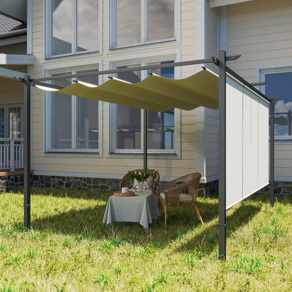 3 x 4m Metal Pergola with Retractable Roof and Roller Shade, Free Standing Gazebo Canopy Pergola Kit, UPF30+ Outdoor Sun Shelter, Beige