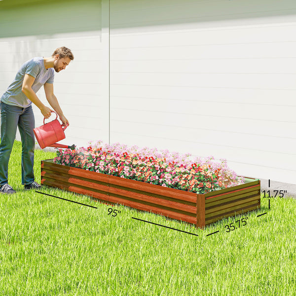 Galvanized Raised Garden Bed, 8' x 3' x 1' Metal Planter Box, for Growing Vegetables, Flowers, Herbs, Succulents, Natural Wood