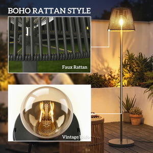 Outdoor Solar Floor Lamp, Adjustable Height Rechargeable Floor Lamp, IP44 Waterproof, with Light Sensor, 2700K Warm Light for Garden and Balcony, Black