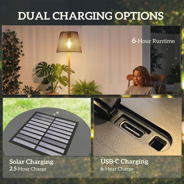 Outdoor Solar Floor Lamp, Adjustable Height Rechargeable Floor Lamp, IP44 Waterproof, with Light Sensor, 2700K Warm Light for Garden and Balcony, Black