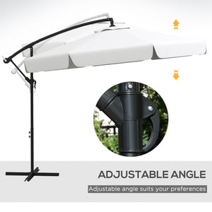11FT Offset Hanging Patio Umbrella Cantilever Umbrella with Easy Tilt Adjustment, Cross Base and 8 Ribs for Backyard, Poolside, Lawn and Garden, Cream White