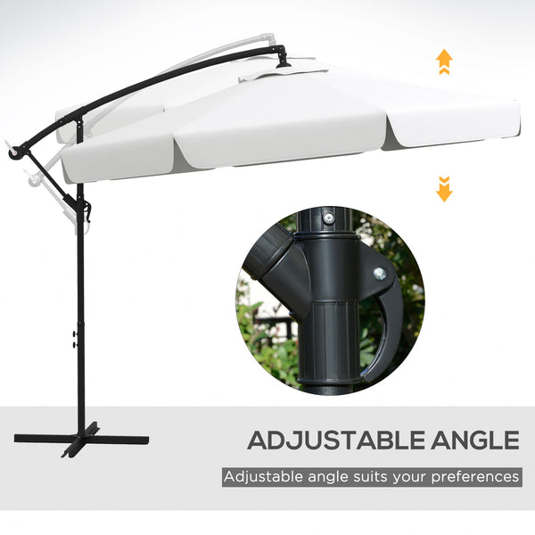 11FT Offset Hanging Patio Umbrella Cantilever Umbrella with Easy Tilt Adjustment, Cross Base and 8 Ribs for Backyard, Poolside, Lawn and Garden, Cream White