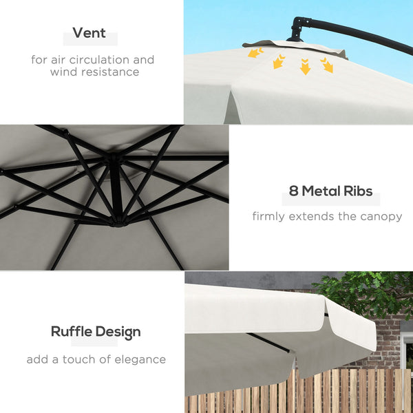 11FT Offset Hanging Patio Umbrella Cantilever Umbrella with Easy Tilt Adjustment, Cross Base and 8 Ribs for Backyard, Poolside, Lawn and Garden, Cream White