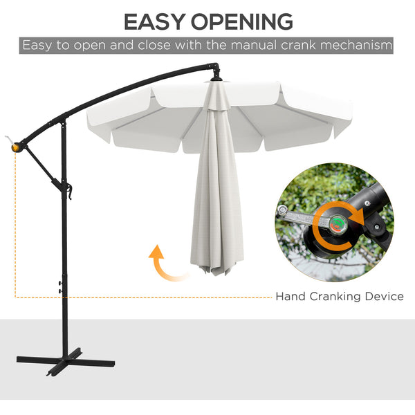 11FT Offset Hanging Patio Umbrella Cantilever Umbrella with Easy Tilt Adjustment, Cross Base and 8 Ribs for Backyard, Poolside, Lawn and Garden, Cream White