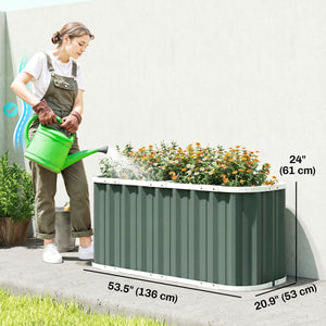 Galvanized Raised Garden Bed, 5' x 2' x 2' Deep Rot Planter Box with Gloves and Plant Labels, Metal Outdoor Garden Bed for Flowers, Herbs and Vegetables, Light Green