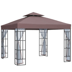 3 x 3(m) Patio Gazebo Canopy Garden Pavilion Tent Shelter with 2 Tier Roof and Mosquito Netting, Steel Frame, Coffee
