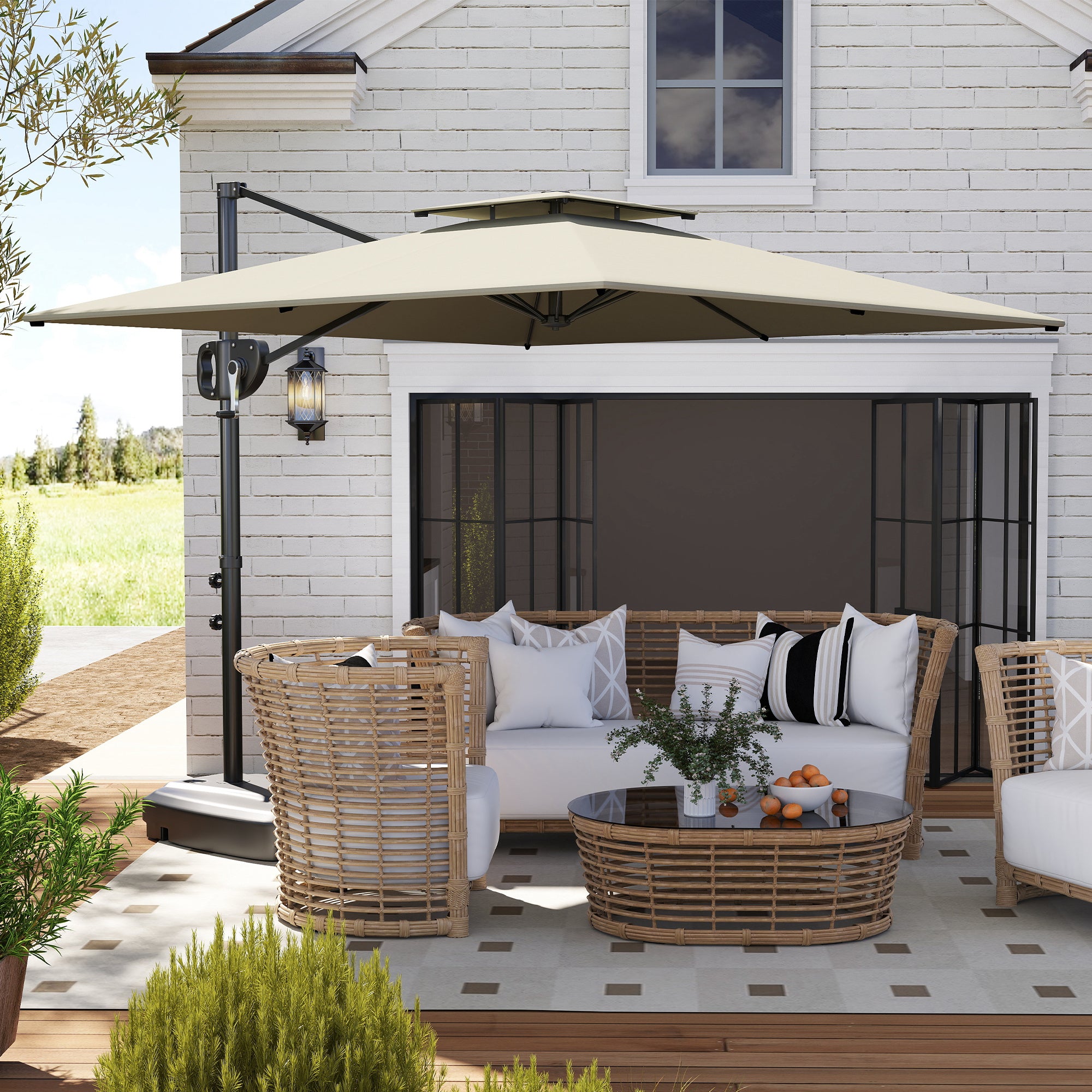 8' x 9' Square Cantilever Patio Umbrella with Fillable Base, Light Grey