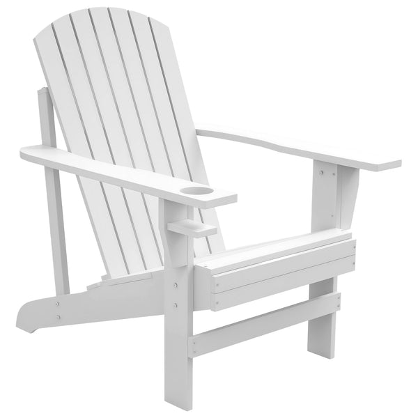 Wooden Adirondack Chair, Outdoor Patio Lawn Chair with Cup Holder, Weather Resistant Lawn Furniture, Classic Lounge for Deck, Garden, Backyard, Fire Pit, White
