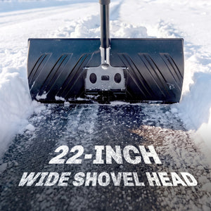 2-in-1 Snow Shovel and Ice Scraper, 22" Heavy Duty Snow Pusher with Metal Wear Strip, Detachable Ergonomic Handle for Driveway, Sidewalk, Camping, Outdoor Use, Black