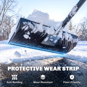 2-in-1 Snow Shovel and Ice Scraper, 22" Heavy Duty Snow Pusher with Metal Wear Strip, Detachable Ergonomic Handle for Driveway, Sidewalk, Camping, Outdoor Use, Black