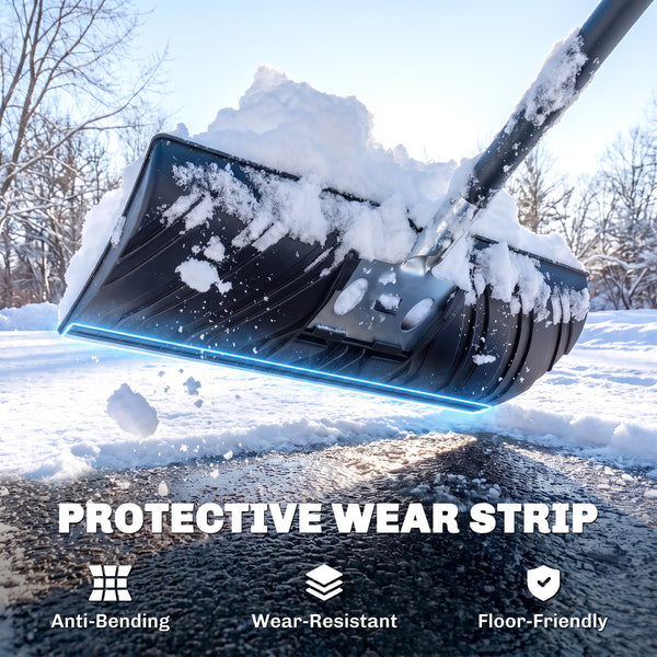 2-in-1 Snow Shovel and Ice Scraper, 22" Heavy Duty Snow Pusher with Metal Wear Strip, Detachable Ergonomic Handle for Driveway, Sidewalk, Camping, Outdoor Use, Black