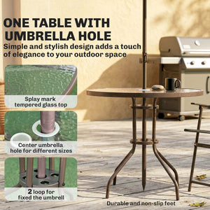 6 Piece Garden Dining Set with Umbrella, Patio Sets with Parasol, 4 Folding Dining Chairs & Round Tempered Glass Table, Dark Grey