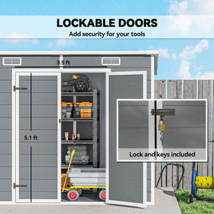 EverBase 8' x 4' Outdoor Storage Shed with Window, Lockable Doors and Vents, Gray