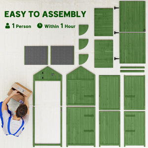 Wooden Outdoor Storage Cabinet with Shelves Tilt Roof & Lockable Double Doors Dark Green