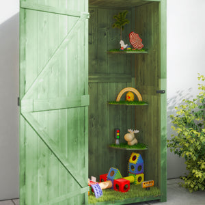 Wooden Outdoor Storage Cabinet with Shelves Tilt Roof & Lockable Double Doors Dark Green