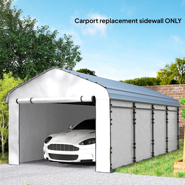 Carport Replacement Sidewall Panels Set of 4 for 10' x 15' Carports, UPF50+ Waterproof PE Tarp Replacement Side Wall Cover with Zipper Door, Top Cover and Frame Not Included, White