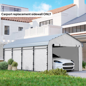 Carport Replacement Sidewall Panels Set of 4 for 10' x 15' Carports, UPF50+ Waterproof PE Tarp Replacement Side Wall Cover with Zipper Door, Top Cover and Frame Not Included, White