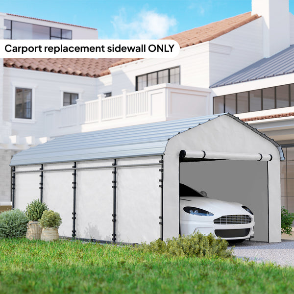 Carport Replacement Sidewall Panels Set of 4 for 10' x 15' Carports, UPF50+ Waterproof PE Tarp Replacement Side Wall Cover with Zipper Door, Top Cover and Frame Not Included, White