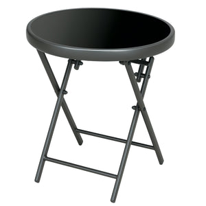 18" Outdoor Round Folding Table, Garden Side Table with Metal Frame and Tempered Glass Top for Patio, Picnic, Party, Wedding, Black