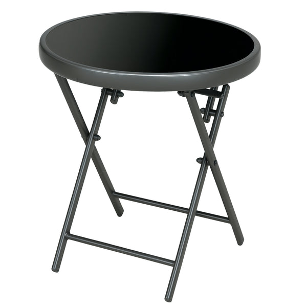 18" Outdoor Round Folding Table, Garden Side Table with Metal Frame and Tempered Glass Top for Patio, Picnic, Party, Wedding, Black