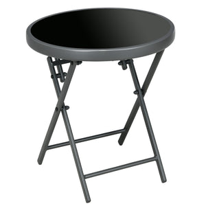 18" Outdoor Round Folding Table, Garden Side Table with Metal Frame and Tempered Glass Top for Patio, Picnic, Party, Wedding, Black