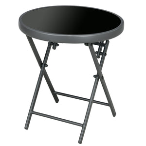 18" Outdoor Round Folding Table, Garden Side Table with Metal Frame and Tempered Glass Top for Patio, Picnic, Party, Wedding, Black