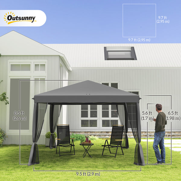 10' x 10' Pop Up Canopy Tent Gazebo, Foldable Canopy Tent with Zipper Mesh Sidewalls and Carry Bag, Easy Setup Screen Shelter for Backyard Patio Outdoor, Light Grey