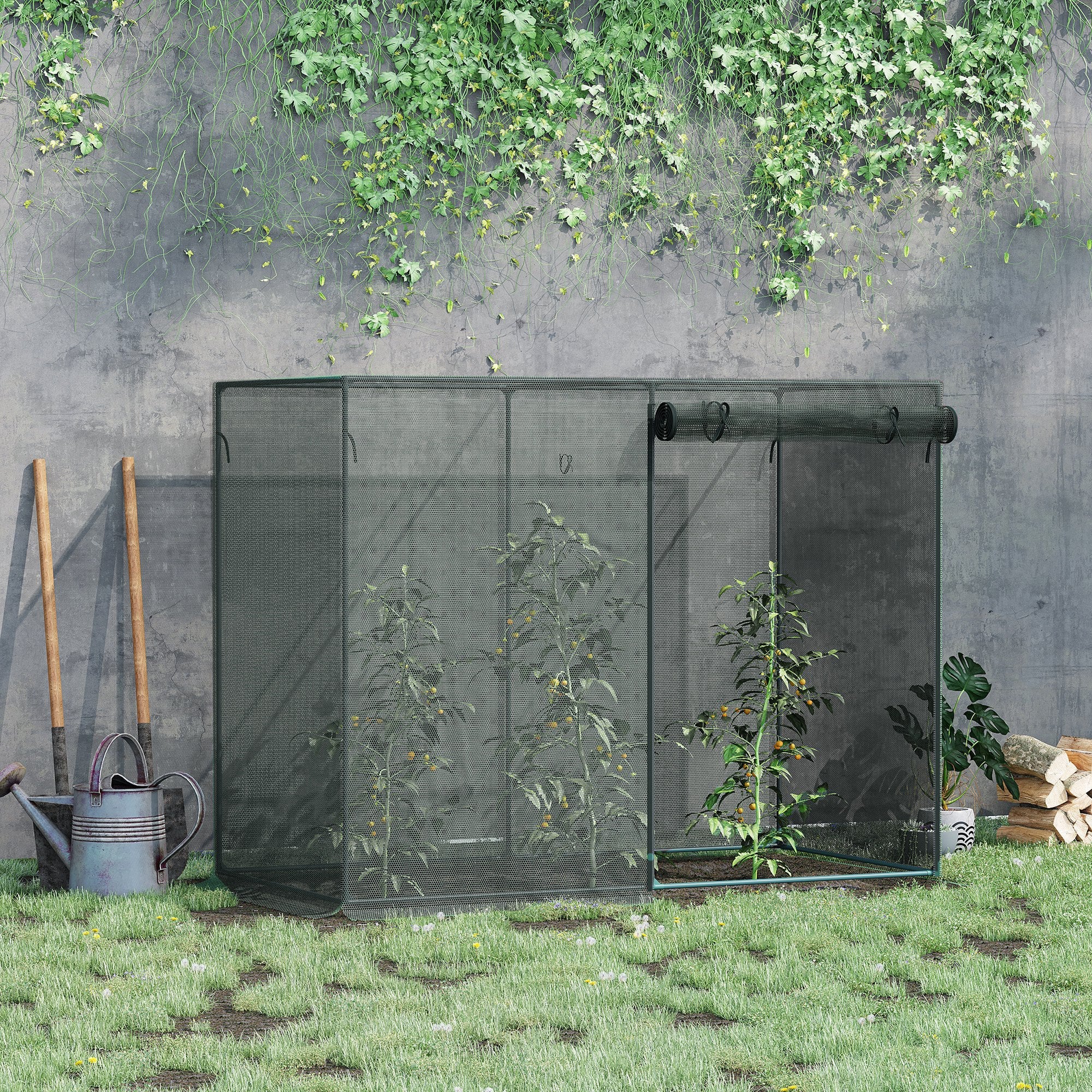 Outsunny 6' x 3' x 5' Crop Cage with Zippered Doors, Black
