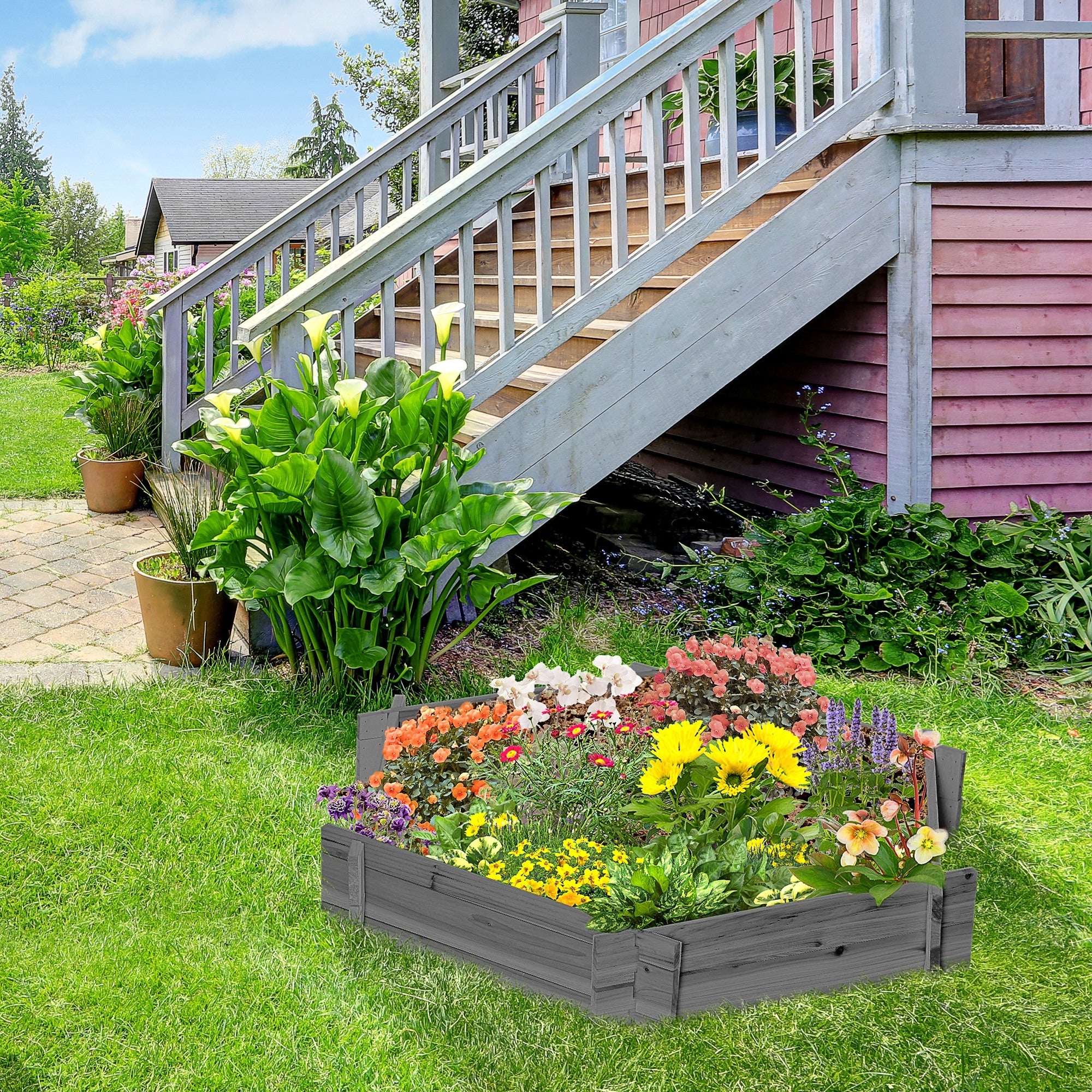 hexagon planter pot Outsunny 39" x 36" Screwless Raised Garden Bed, Hexagon Planter Box for Outdoor Plants, Vegetables, Flowers, Herbs, Gray