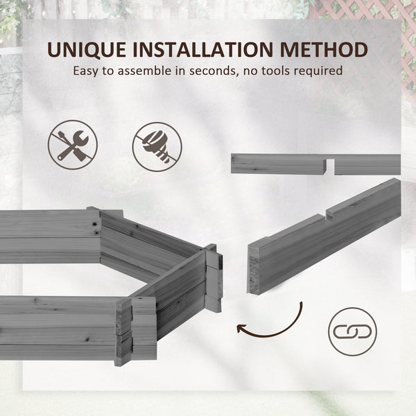 Outsunny Wooden Raised Garden Bed, Hexagon Screwless Planters for Outdoor Plants, Vegetables, Flowers, Herbs, 39" x 36" x 6", Gray