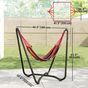 Patio Hammock with Stand, Fabric Outdoor Hammock Bed with Stand, Free Standing Lounge Chair for Beach, Yard, Bedroom, Patio, Porch, Indoor, Outdoor, Muti-Colored