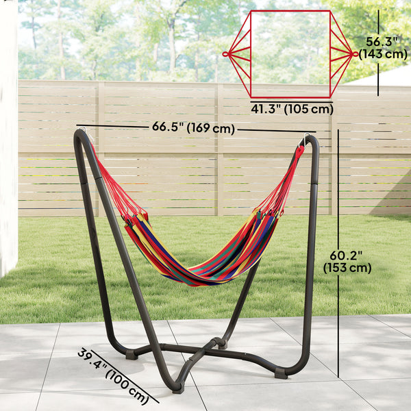 Patio Hammock with Stand, Fabric Outdoor Hammock Bed with Stand, Free Standing Lounge Chair for Beach, Yard, Bedroom, Patio, Porch, Indoor, Outdoor, Muti-Colored
