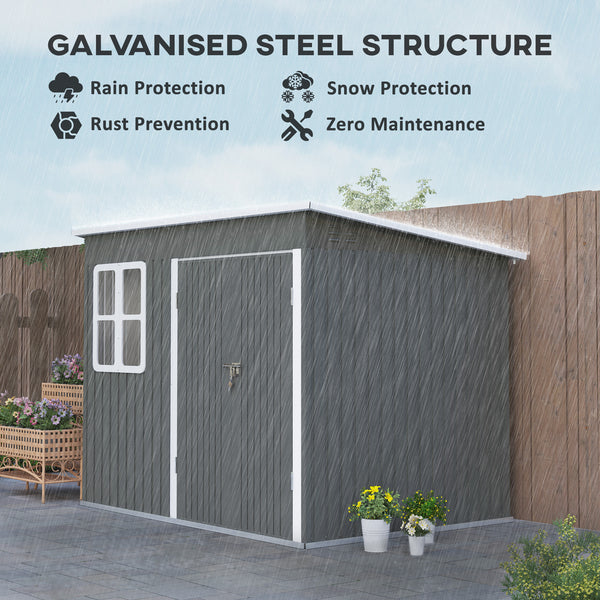 8.5' x 6' Outdoor Storage Shed, Galvanised Steel Garden Shed with Window, Lockable Wide Door and Air Vents for Outdoor Patio, Dark Grey