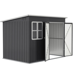 8.5' x 6' Outdoor Storage Shed, Galvanised Steel Garden Shed with Window, Lockable Wide Door and Air Vents for Outdoor Patio, Dark Grey