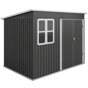 8.5' x 6' Outdoor Storage Shed, Galvanised Steel Garden Shed with Window, Lockable Wide Door and Air Vents for Outdoor Patio, Dark Grey