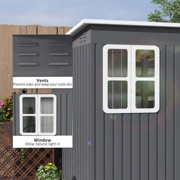 8.5' x 6' Outdoor Storage Shed, Galvanised Steel Garden Shed with Window, Lockable Wide Door and Air Vents for Outdoor Patio, Dark Grey