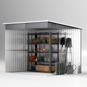 8.5' x 6' Outdoor Storage Shed, Galvanised Steel Garden Shed with Window, Lockable Wide Door and Air Vents for Outdoor Patio, Dark Grey