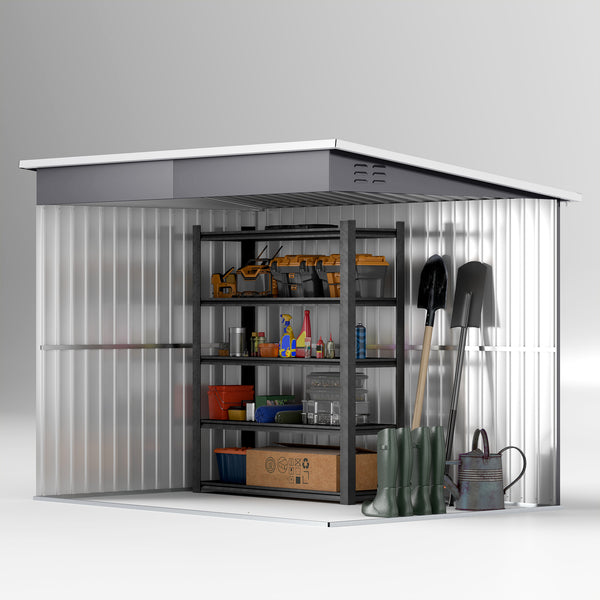 8.5' x 6' Outdoor Storage Shed, Galvanised Steel Garden Shed with Window, Lockable Wide Door and Air Vents for Outdoor Patio, Dark Grey