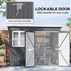 8.5' x 6' Outdoor Storage Shed, Galvanised Steel Garden Shed with Window, Lockable Wide Door and Air Vents for Outdoor Patio, Dark Grey
