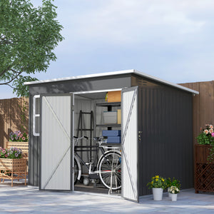 8.5' x 6' Outdoor Storage Shed, Galvanised Steel Garden Shed with Window, Lockable Wide Door and Air Vents for Outdoor Patio, Dark Grey