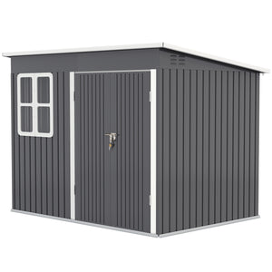 8.5' x 6' Outdoor Storage Shed, Galvanised Steel Garden Shed with Window, Lockable Wide Door and Air Vents for Outdoor Patio, Dark Grey