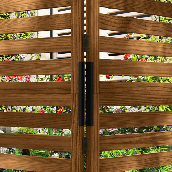 Freestanding Outdoor Privacy Screen, 4 Self-Draining Planters / Raised Garden Beds, 3 Hinged Panels for Hot Tub, Patio, Backyard, Deck, Natural
